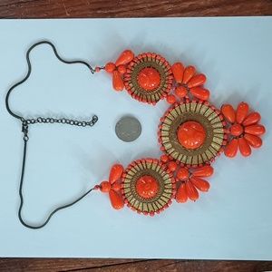 Vintage brass and orange medallion necklace